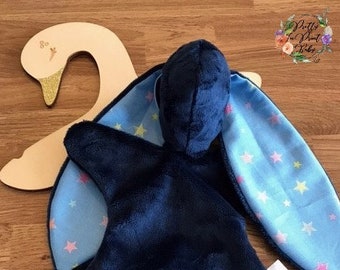 Snuggle bunny, baby comforter, Navy with pastel stars