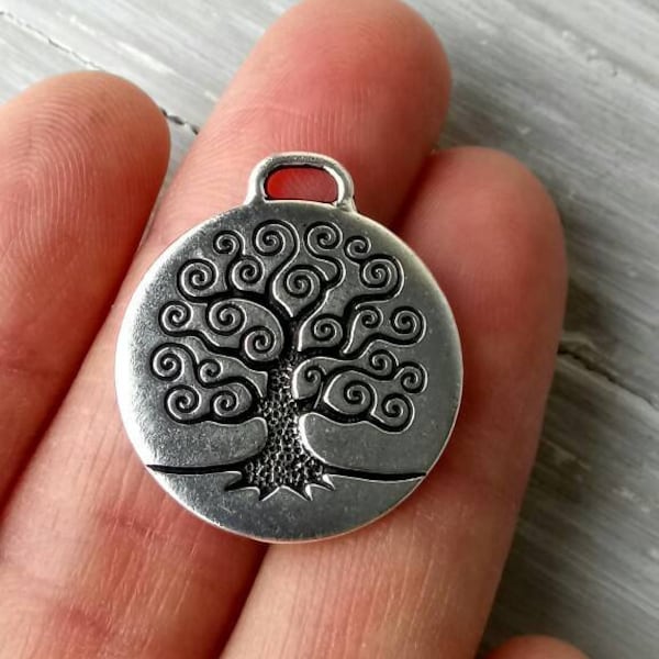 New! Large TierraCast Tree of Life Charm, 24mm, Silver, Double Sided, UK, Yoga Jewellery, Yoga Charm, Spiritual Jewellery, Mala Design, Yoga