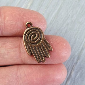 2x TierraCast Spiral Hand Pendants 20x15mm, Copper, Yoga Jewellery, Mala Making, Jewellery Making, Yoga Charms, Spiritual Charms image 1