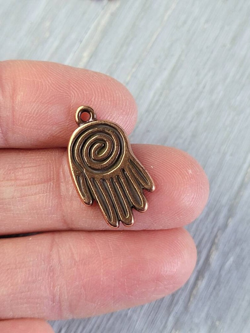 2x TierraCast Spiral Hand Pendants 20x15mm, Copper, Yoga Jewellery, Mala Making, Jewellery Making, Yoga Charms, Spiritual Charms image 1