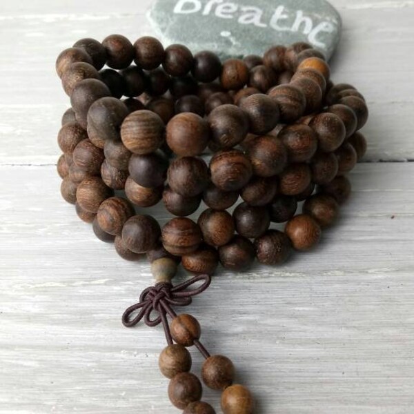 Nieuw! Mannen Mala, Tiger Stripe houten kralen, 6mm, 8mm, UK, 108 Mala kralen, yoga sieraden Japa Mala, boeddhistische sieraden, bidparels, yoga