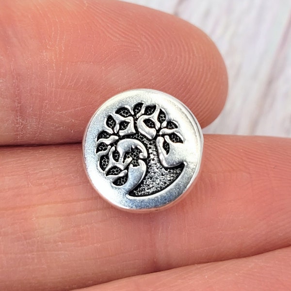 Small Bird in Tree Buttons, TierraCast, Antique Silver Finish, 12mm, Jewellery Making, Sewing Supplies, Craft Supplies, Leather Jewellery