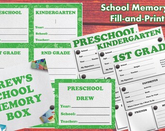 Personalized School Box labels - Green! Instant download, custom organization kit w/ printable storage stickers, cover & memory sheets!