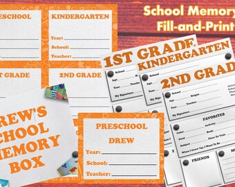 Personalized School Box labels - Orange! Instant download, custom organization kit w/ printable storage stickers, cover & memory sheets!