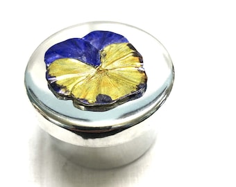 Pewter Box with Painted Pansy