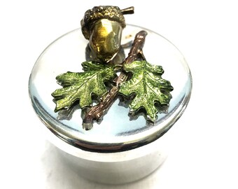 Pewter Box with Painted Oak Leaves and Acorn