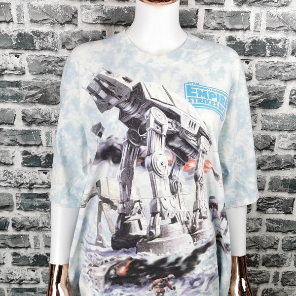 STAR WARS 1997 Vintage T-Shirt All Over Print / Princess Leia / Jabba The Hutt / Darth Maul / Vader / Lucasfilm / Liquid Blue