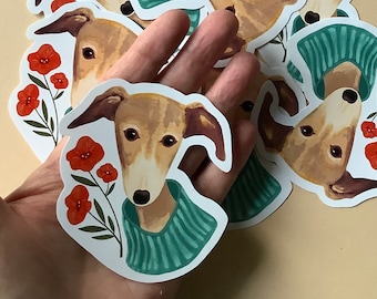 Sticker, Dog painting, Vinyl stickers, Whippet Art, Flowers painting