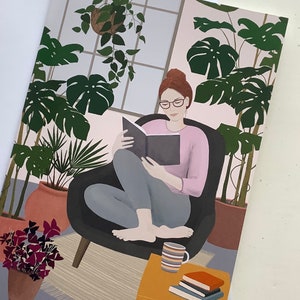 Cartão de felicitações, Ilustração de senhora das plantas, Cartão de feliz aniversário, Plantas