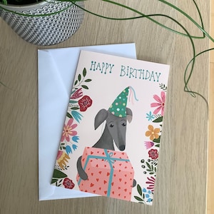 Greyhound Grußkarte, A5, Whippet karten, Hundeliebhaber, Blumen Glückwunsch