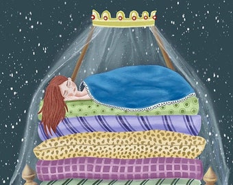 Die Prinzessin und die Erbse A4 Illustration Wandkunst