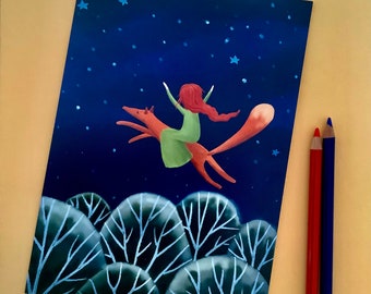 Poster, Fox and Girl, A5 poster, Red Hair