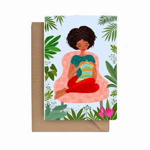 Fille au tricot, carte de voeux, cartes botaniques