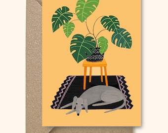 Greeting Card, Dog & Monstera, Birthday Cards