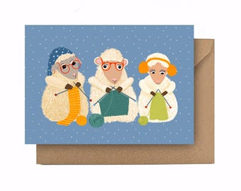 Greeting Card, Three Generations, Knitting Ladies, Yarn, Ewes, Wool