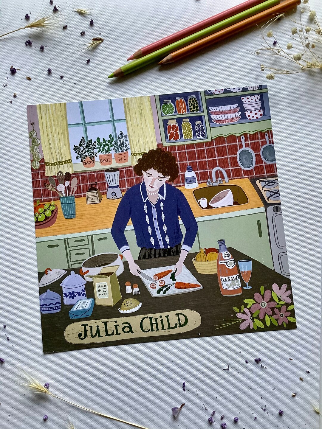 Julia Child, Art Print, Cozy Kitchen, Cooking Lovers, French Kitchen