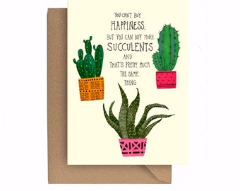 Cactus Greeting Card, Succulents, Birthday cards, Floral, Botanical Quote