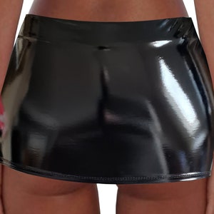 New Black Vinyl PVC Glossy Wet Look Mini Skirt 10INCHES