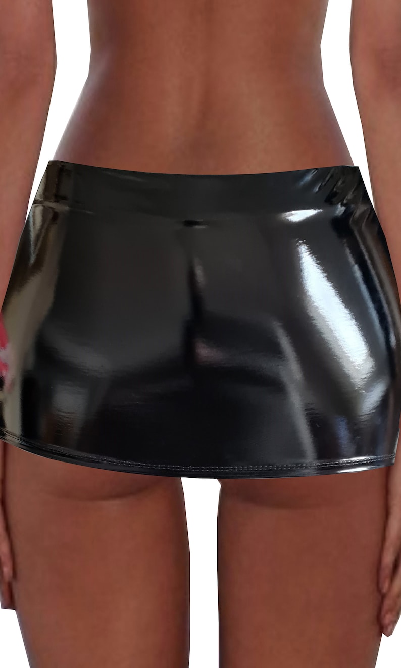 New Black Vinyl PVC Glossy Wet Look Mini Skirt 10INCHES