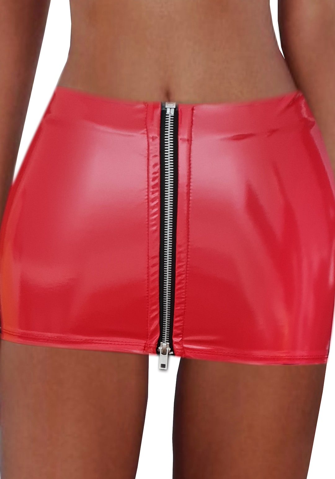 Wet look mini skirt with 2-way zip - Dip It Low