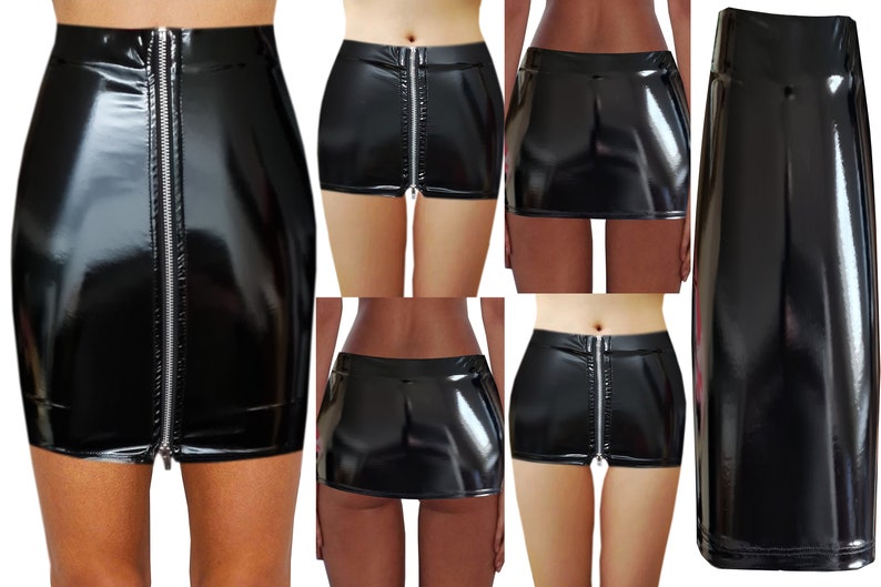 New Black Vinyl PVC Glossy Wet Look Mini Skirt image 1