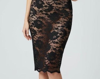 Women's Black See Through Lace Skirt