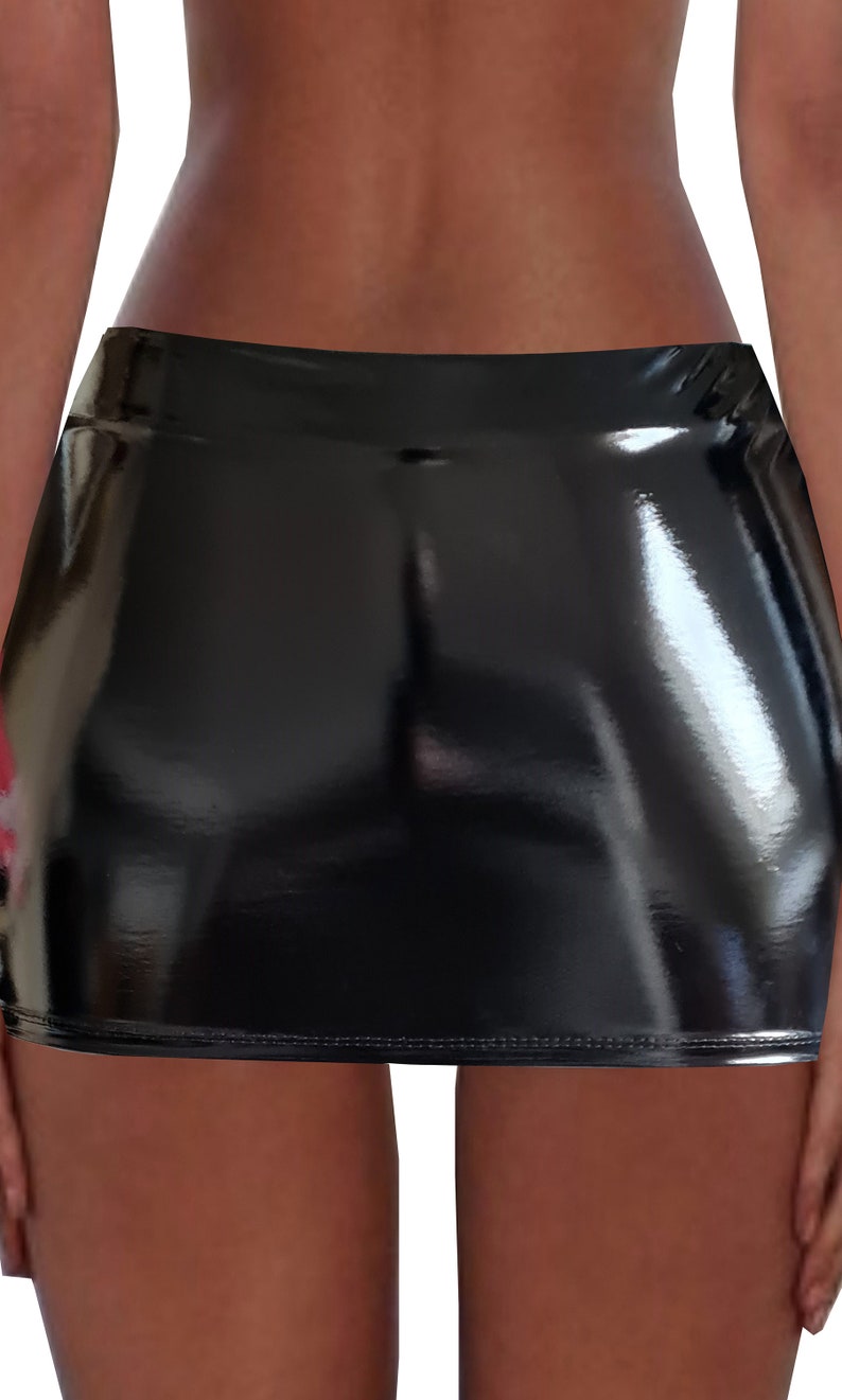 New Black Vinyl PVC Glossy Wet Look Mini Skirt image 8