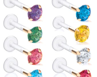 4mm Round Swarovski Gemstone & Bioflex Piercing Stud for Multiple Piercings - Tragus, Ear, Lip, Labret Studs