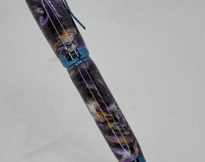 Handcrafted Blue Galaxy Cigar Pen with Resin Barrel
