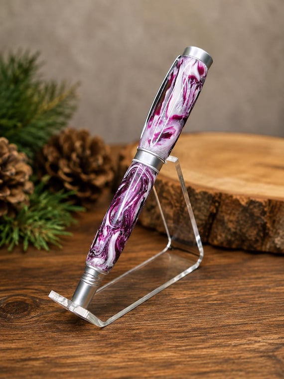 Handcrafted Hamilton Rollerball Pen – Satin Chrome with DiamondCast® Resin | Luxury Handmade Writing Pen