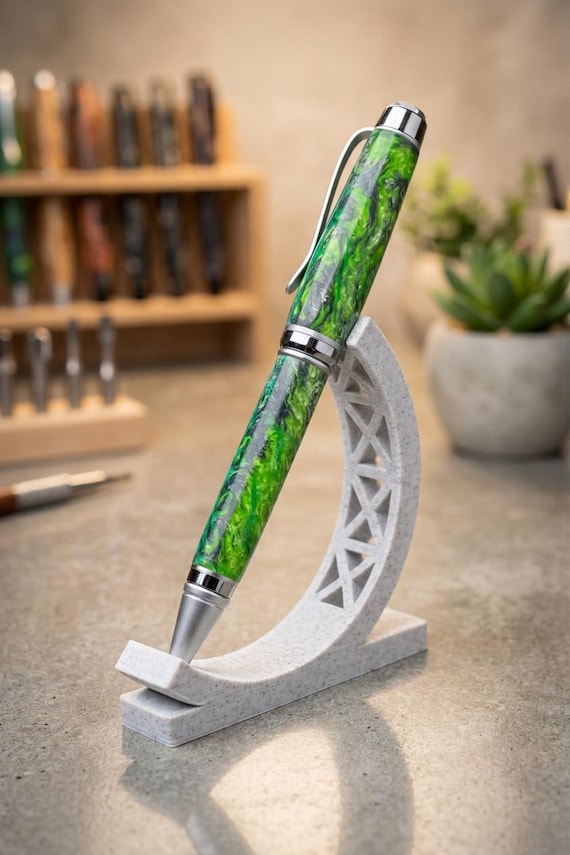 Cigar Pen – Handcrafted Green Resin Ballpoint Pen with Satin Chrome Finish