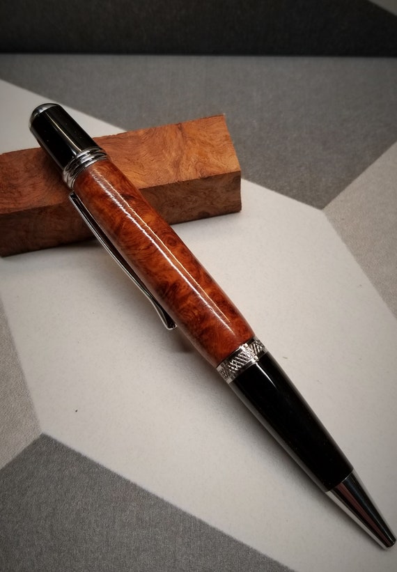 Wall Street ll Chrome and Black Twist Pen Kit made with Amboyna Burl