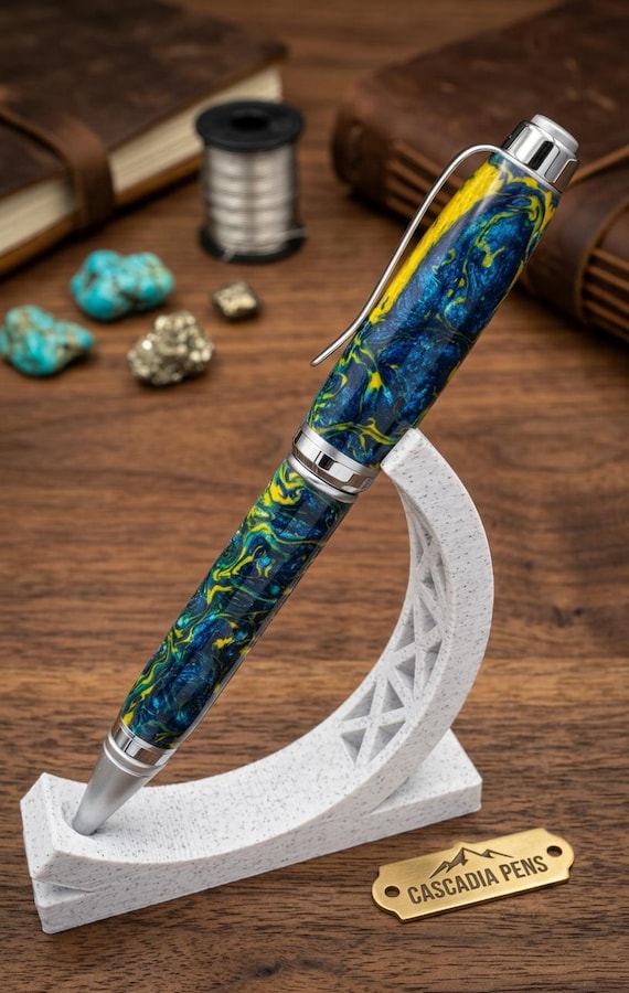 Cigar Pen – Handcrafted Green Resin Ballpoint Pen with Satin Chrome Finish