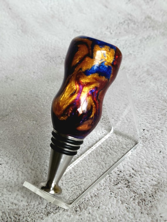 Handmade Resin Wine Bottle Stopper – Stainless Steel, USA Crafted, Elegant Barware