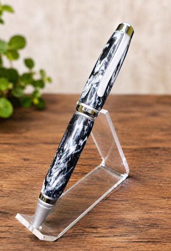 Handcrafted DiamondCast® Resin Cigar Ballpoint Pen in Chrome & Satin Chrome