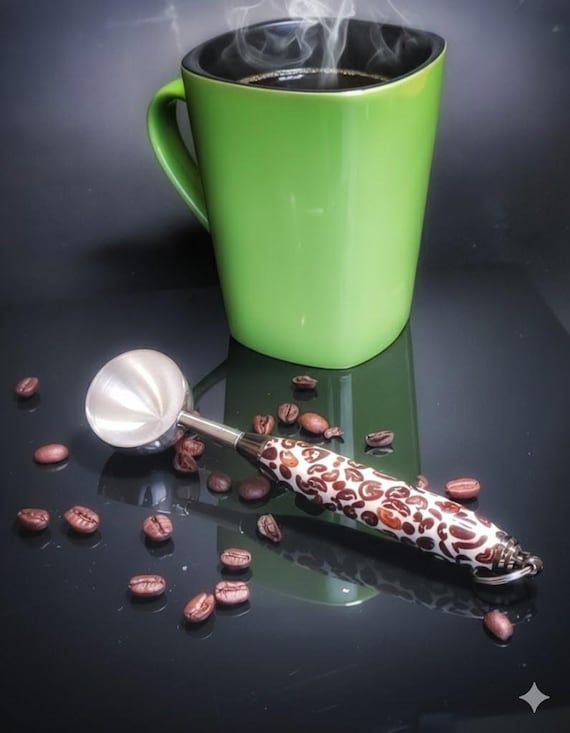 Barista Stainless Steel Coffee Scoop with Coffee Bean-Infused Resin Handle
