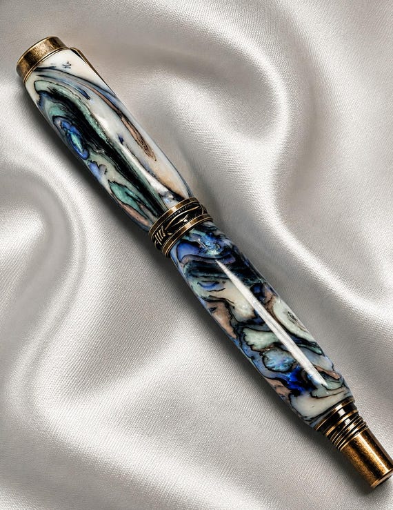 The Duke Faux Abalone Rollerball Pen – Antique Brass
