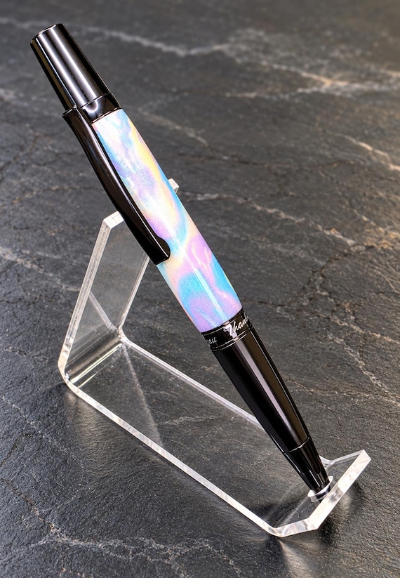Handmade DiamondCast Unicorn Poop Thank You Pen. Pastel Resin  with Black Chrome Hardware.