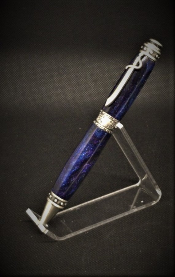 Pirate Twist Pen Antique Pewter - DiamondCast - Dark Andromeda, made with diamond infused resin.