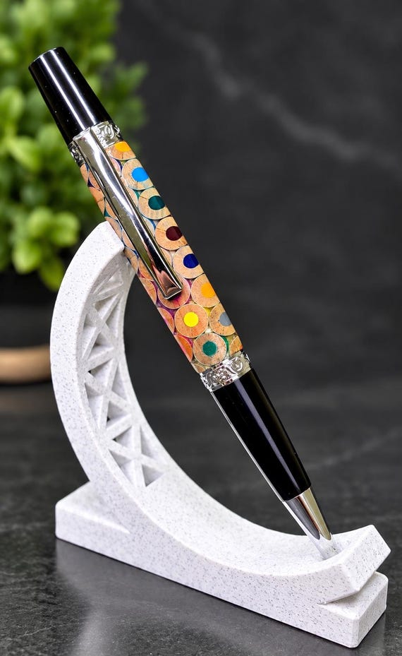 Artisan Colored Pencil Resin Pen | Black Chrome Writing Pen | Handmade Gift for Artists, Teachers & Writers