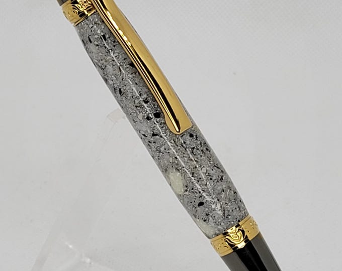 LeRoi Elegant pen in TiGold (Titanium Gold) and Gun Metal faux granite body.
