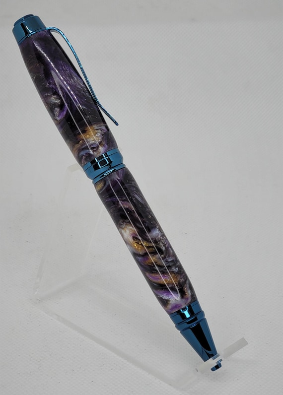 Handcrafted Blue Galaxy Cigar Pen with Resin Barrel