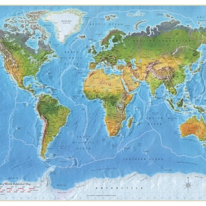 Weltkarte | Weltkarte | Lernkarte | Topographische Karte | Laminiert oder Papier | Einzigartiges Design von Chartex