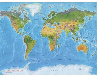 World Map Poster | Physical and Political | Topographical Wall Art