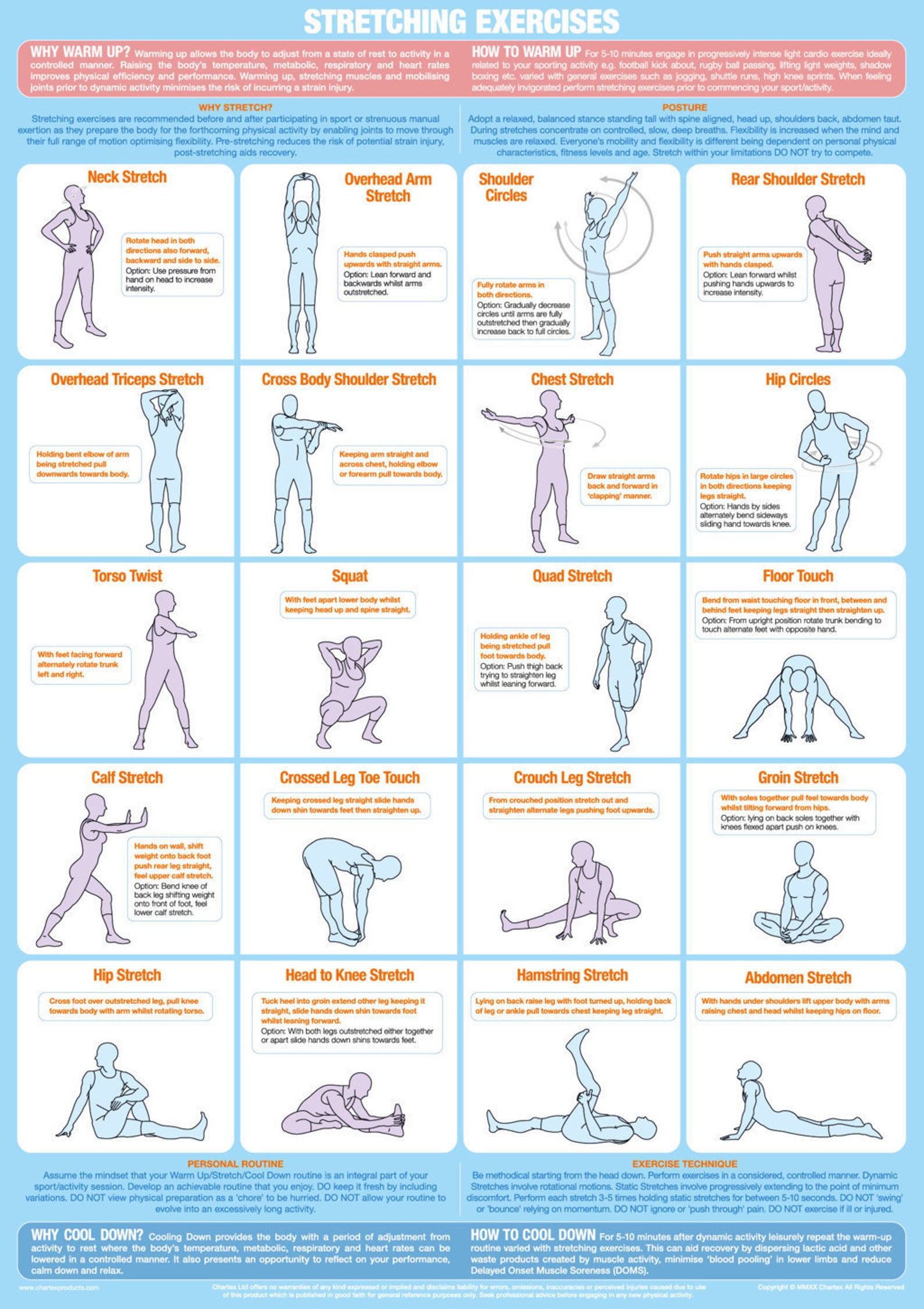 Stretching Exercise Poster Warm Up Cool Down Chart Etsy