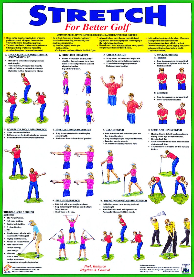 Golf Warm Up Poster Golf Instruction Chart Etsy