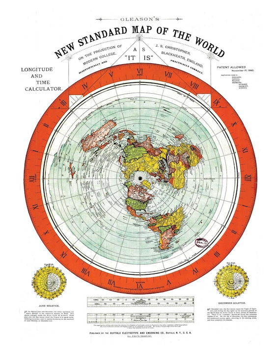 Gleasons Flat Earth Map | Gleason's Map of the World | Tough Waterproof Synthetic Poly-paper - Etsy Canada