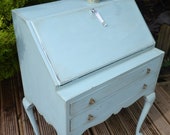 Small ladies writing desk bureau in duck egg blue, two drawers