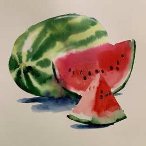 Acquerello originale di anguria, anguria dipinta a mano, arte della cucina, pittura di frutta originale, arte di frutta e verdura, natura morta