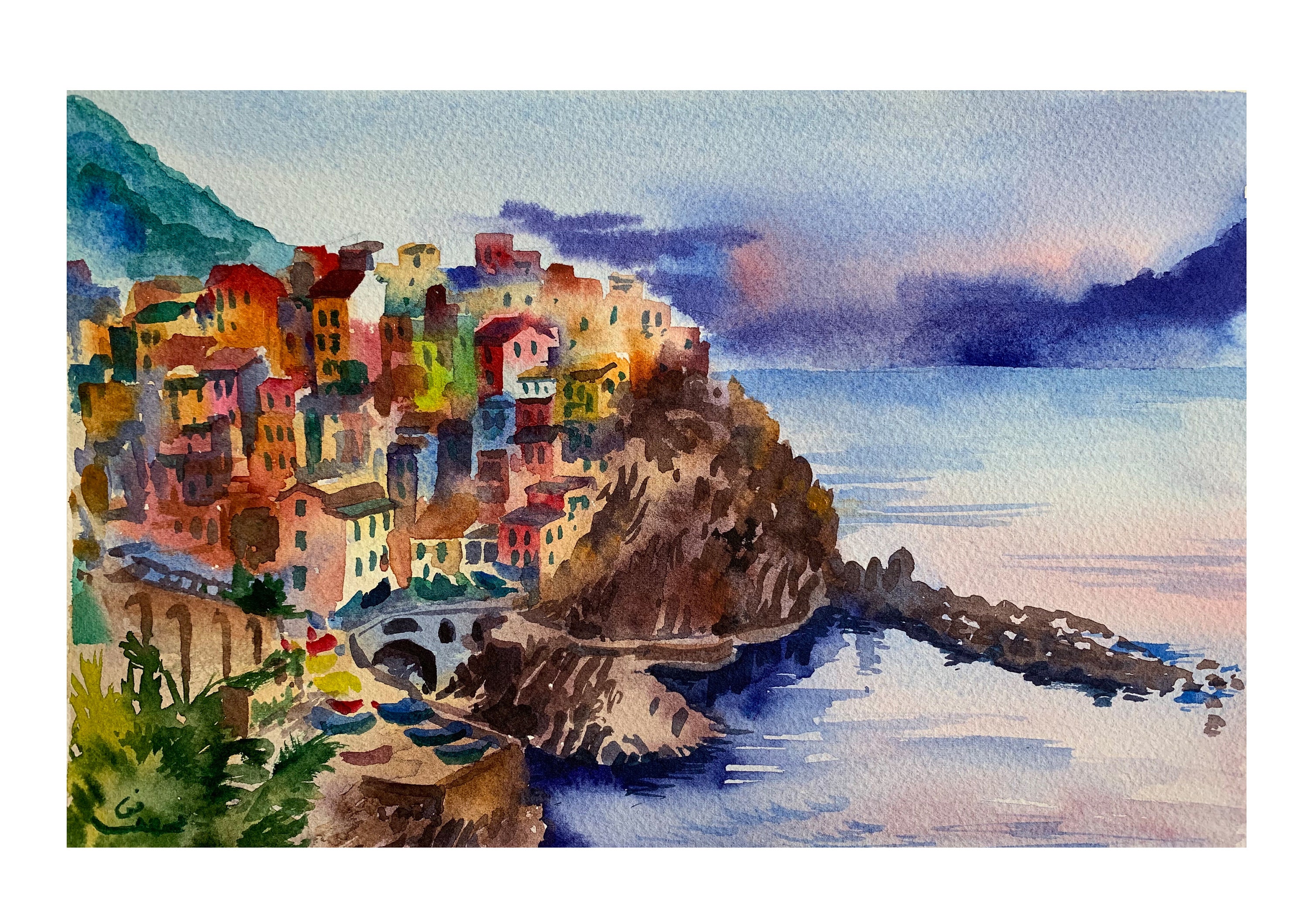 水彩画原画「マナローラ・イタリア」＃664 水彩画原画「マナローラ・イタリア」＃664
